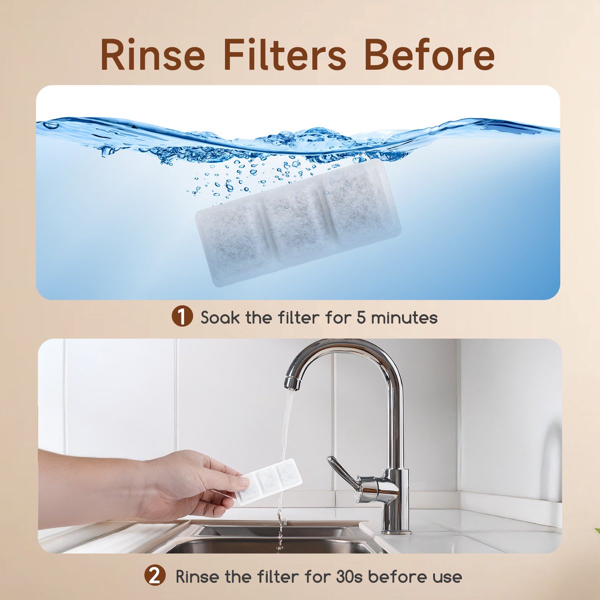Nobleza Waterfilters voor 4L RVS Drinkfontein - Inclusief 5 Koolstoffilters en 10 Sponsfilters