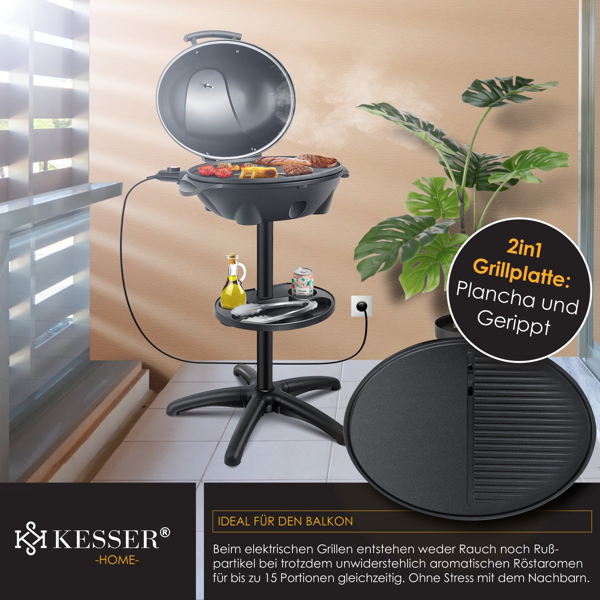KESSER® Elektrische grill 2in1 tafelgrill - 2400 Watt - Zwart