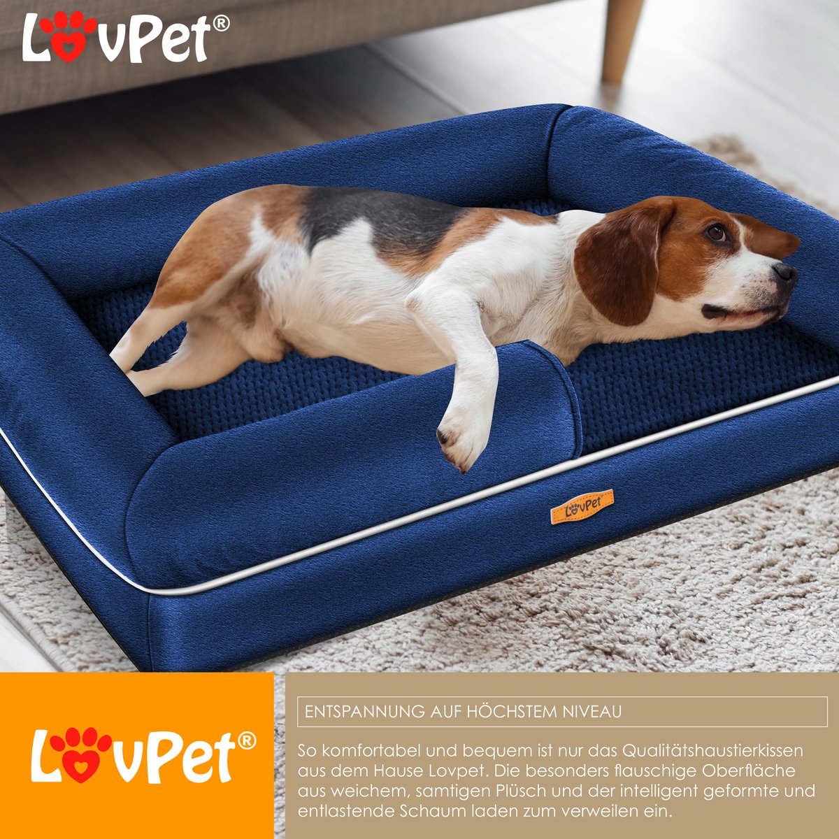 LovPet® Hondenmand Orthopedisch Hondenbed Hondenkussen Relax, Inclusief Kom + 3X Kauwbotten, Hondenbank voor Kleine, Middelgrote & Grote Honden, Hoes Afneembaar en Wasbaar - M (91 x 71 x 25 cm), Marineblauw