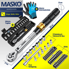 MASKO® Momentsleutel - Gereedschapset - Ratelset 5-25Nm - Goud