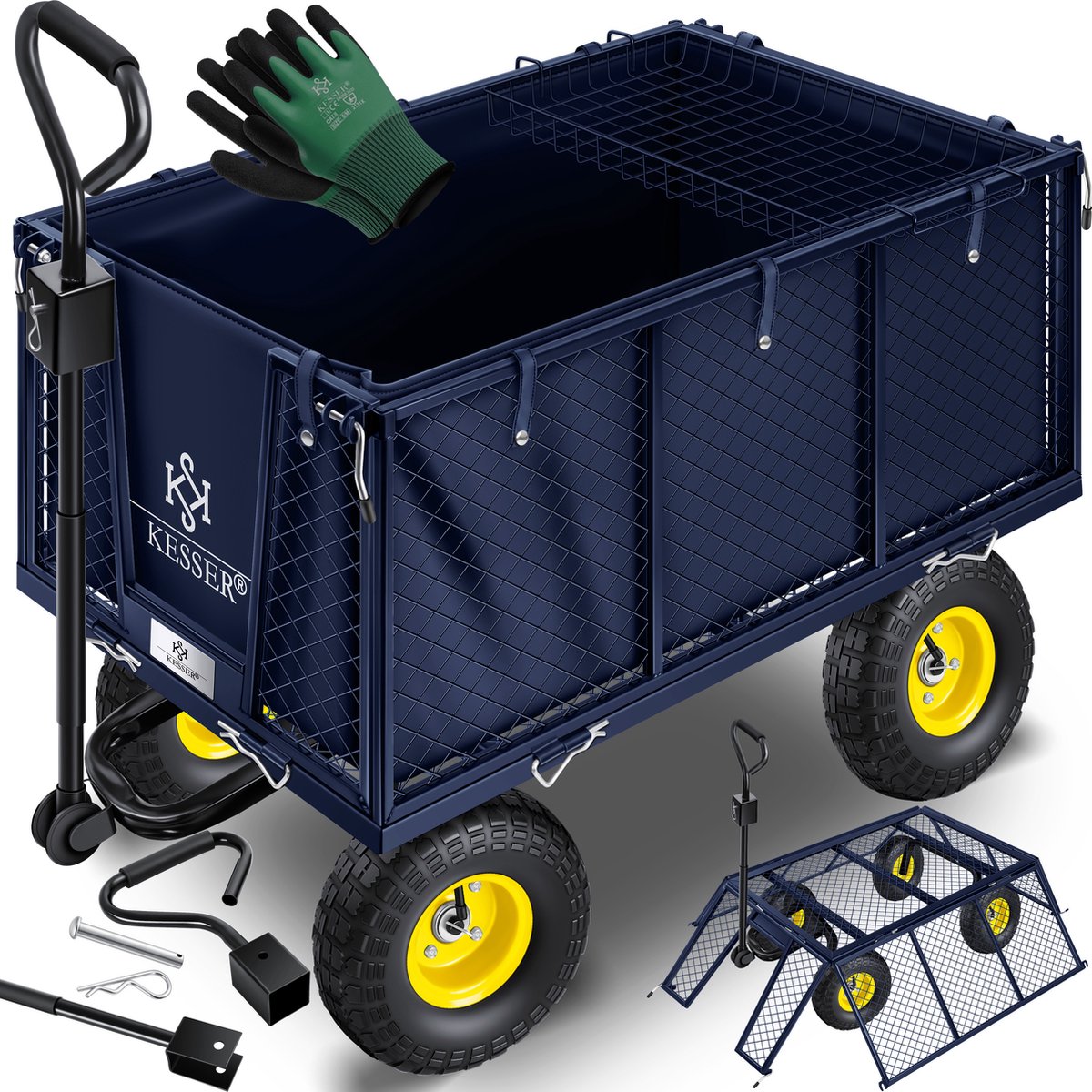 KESSER® Tuinkar - Bolderkar - 550 kg belastbaar - Marineblauw