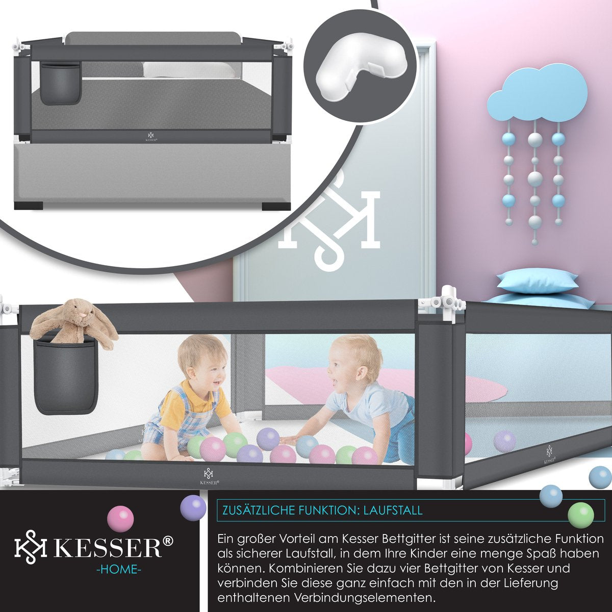 KESSER® Bedhekje - Kinderbedhek - Babybedhek - 200cm - Donkergrijs