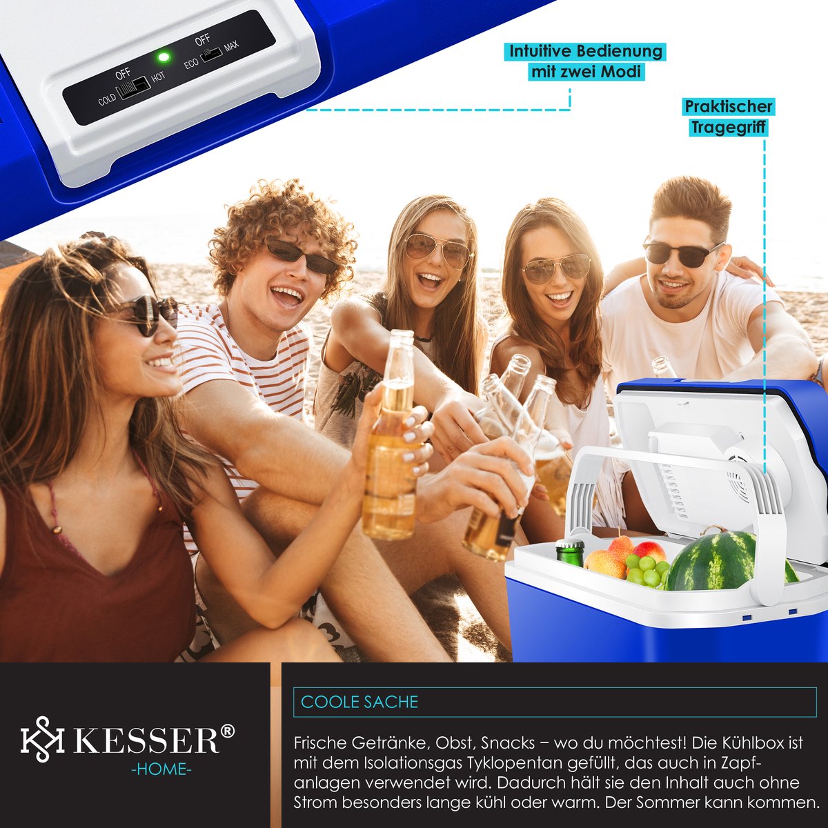 Koelbox Elektrisch – 12V en 230 volt - Coolbox - Frigobox - 24L – Blauw