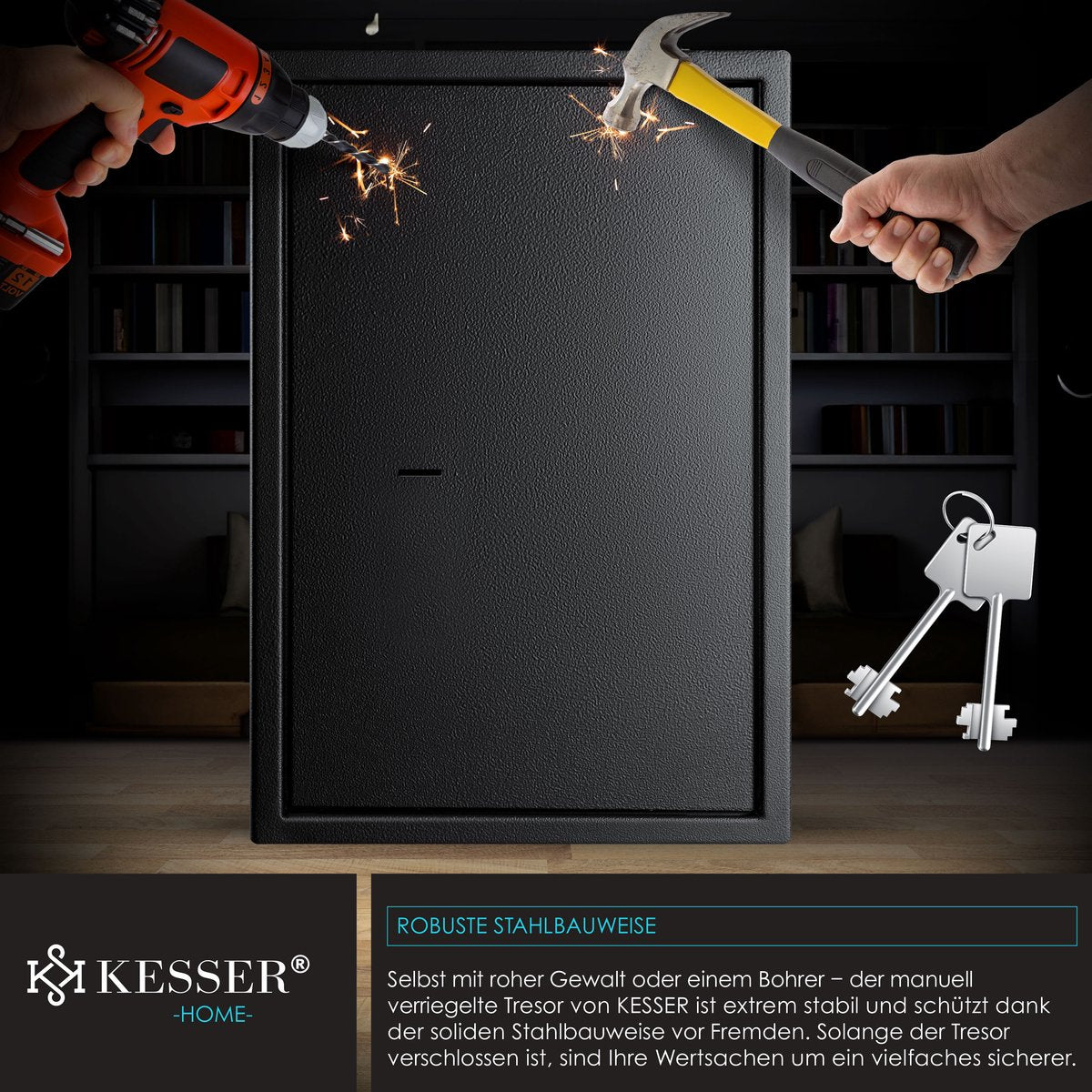 KESSER® Kluis met sleutelslot - 50x35x31cm - Zwart •