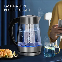 Aigostar Cris 30OSU - Glazen waterkoker met LED en theefilter - RVS - zwart