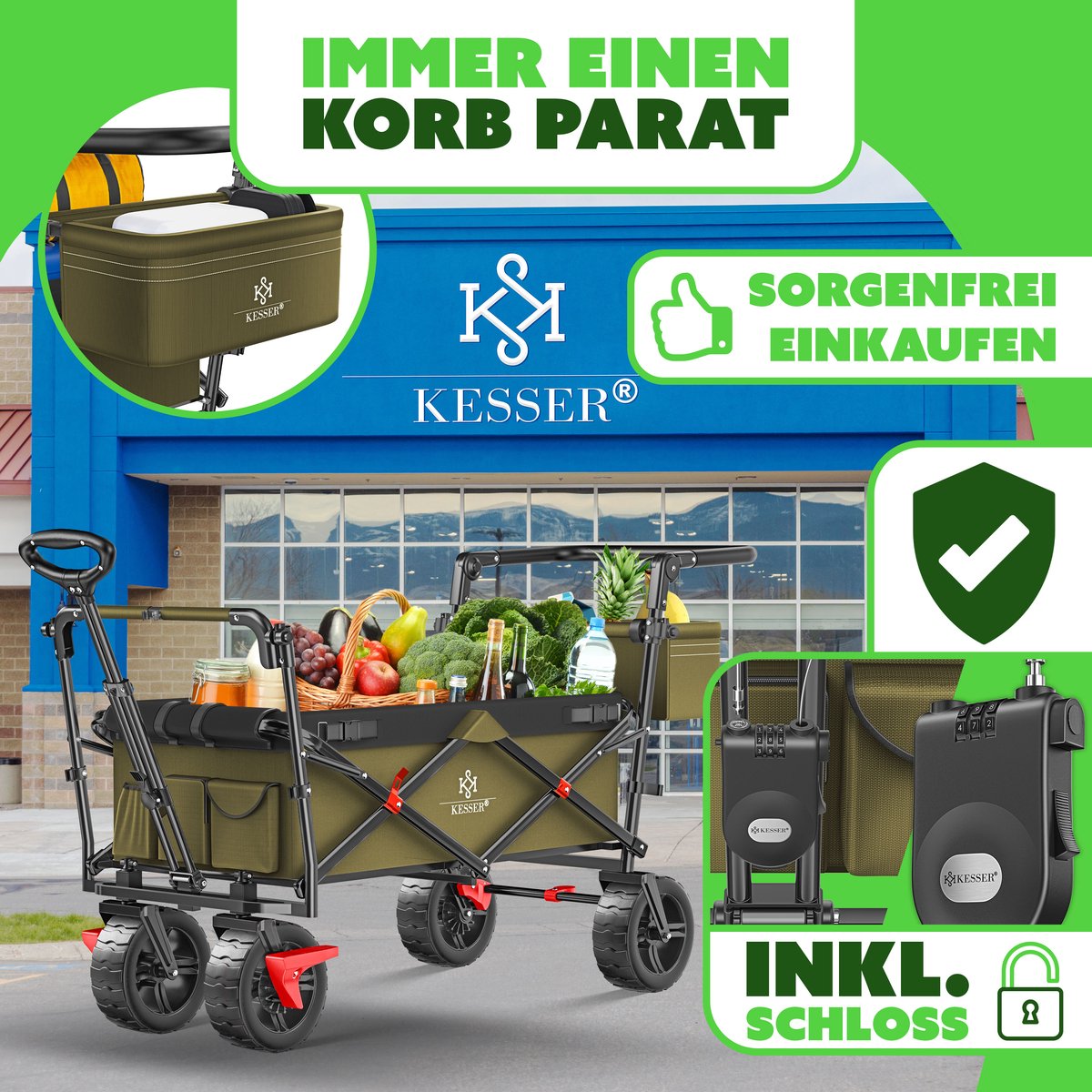 KESSER® Bolderkar - Opvouwbaar - Bolderwagen - Khaki