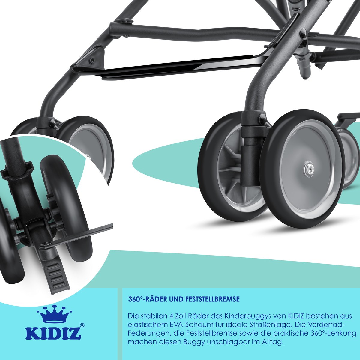 KIDIZ® Kinderwagen - Wandelwagen - Kinderbuggy - Mintgroen