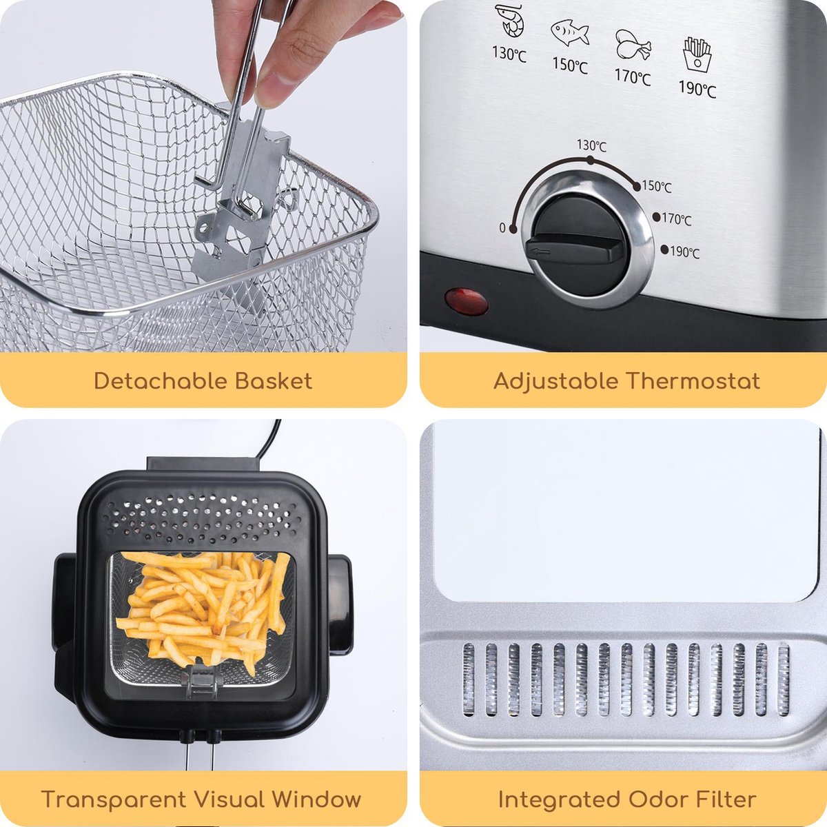 Aigostar Frituurpan - Regelbare thermostaat - Geurfilter - 1.5L •
