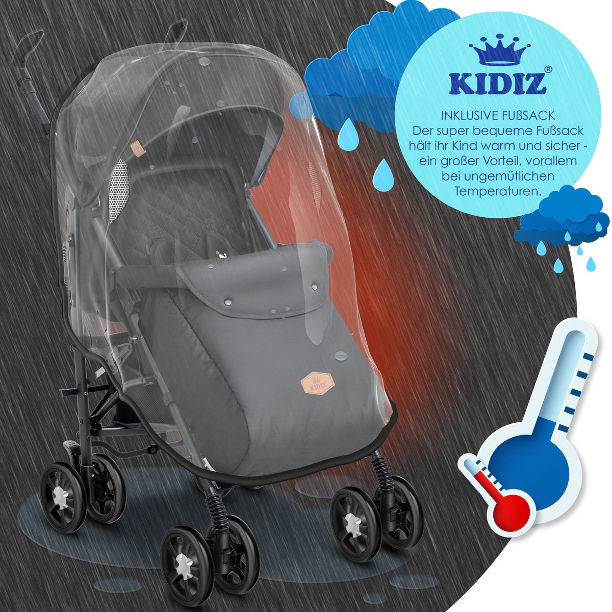KIDIZ® Kinderwagen / Wandelwagen City-Pro Buggy Kinderbuggy Opvouwbaar Liggende wandelwagen Kinderwagen Opvouwbaar 360° 6-inch wielen Incl. muggennet, voetenzak en regenhoes Opvouwbaar Slaapfunctie - Zwart