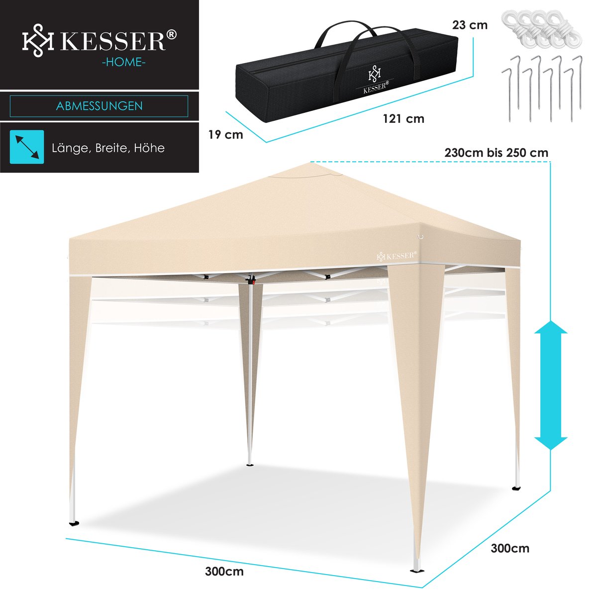 Partytent - opvouwbaar - 3x3 - Paviljoen - Beige - KESSER®