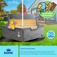 KIDIZ® Zandbak piratendesign - Met bankje - Antraciet
