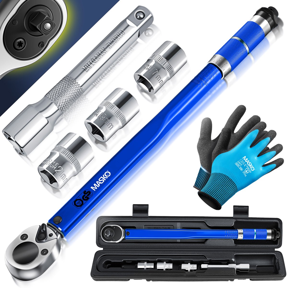 MASKO® Momentsleutel - 6-delig set - 40-210Nm - Blauw
