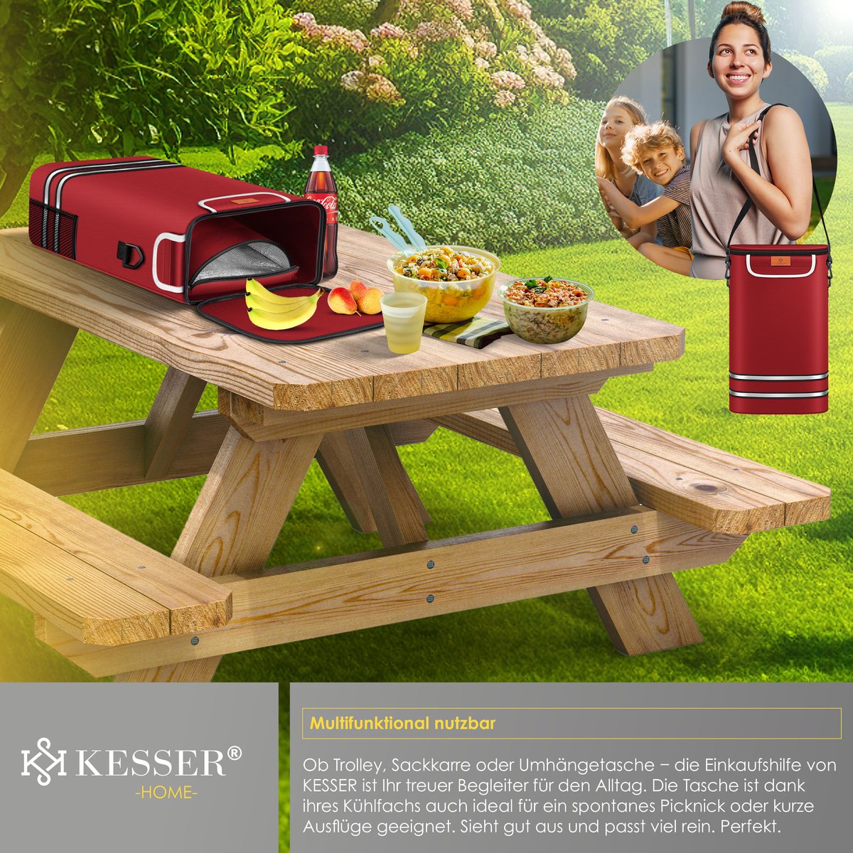 KESSER® Boodschappentrolley - Boodschappenwagen - 56L - tot 50kg  - Rood