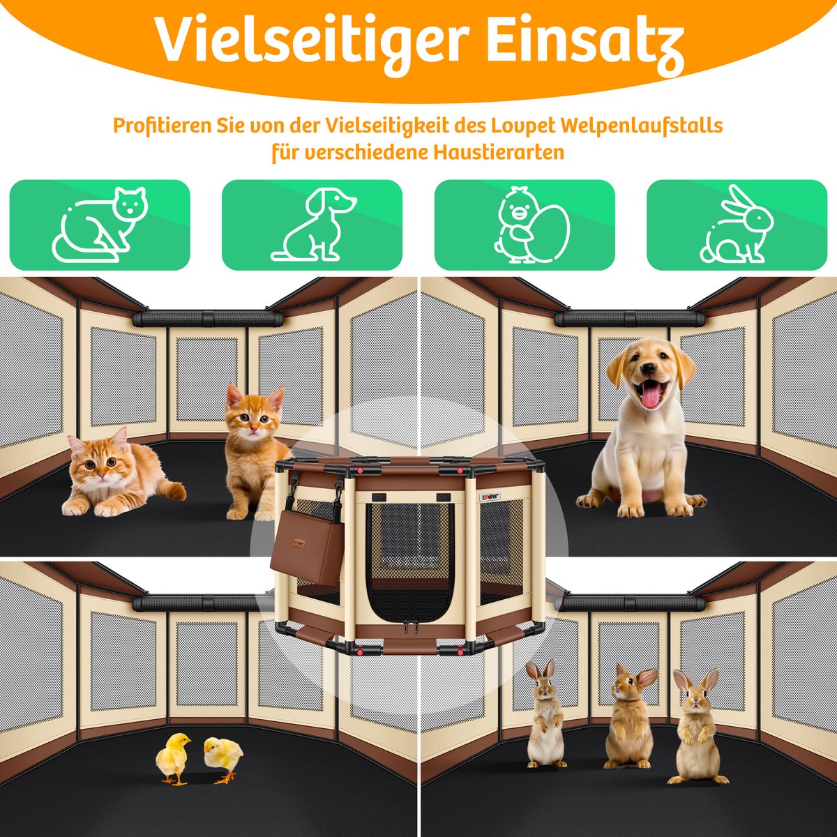 LOVPET® Puppyren - Hondenren - 72x72x43cm - Bruin