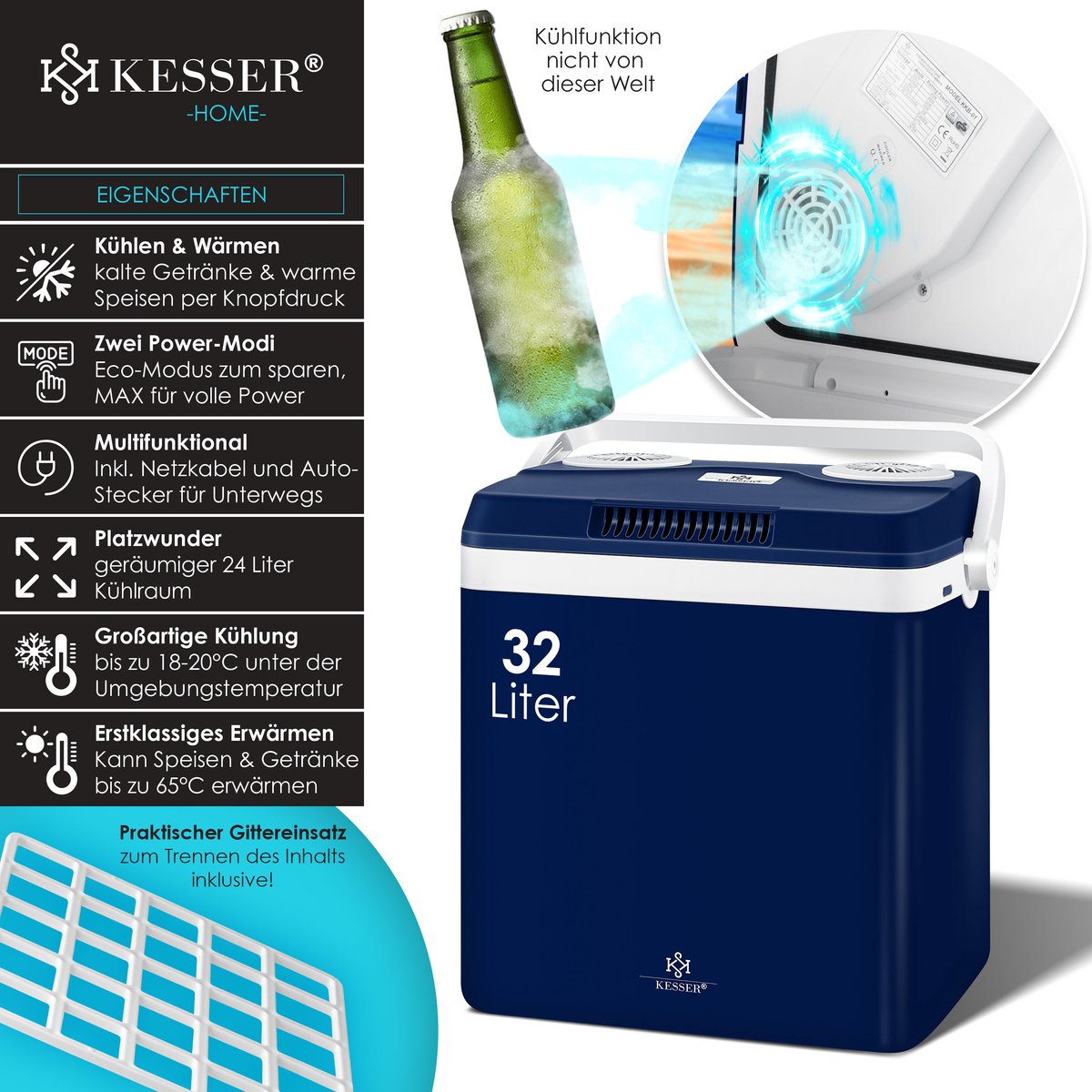 KESSER® Thermo-Elektrische Koelbox – 32L – 12V/230V – Marineblauw •