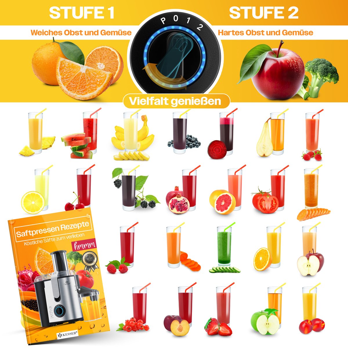 KESSER® Sapcentrifuge - Juicer voor Groenten & Frui - 1100W - Zilver
