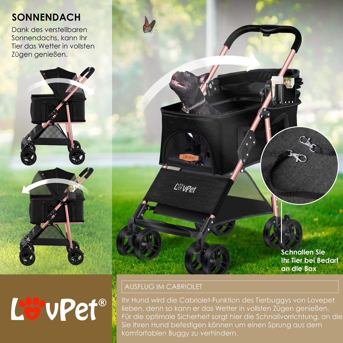 LOVPET® Hondenbuggy 2in1 Huisdieren - Wandelwagen - Zwart