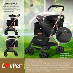 LOVPET® Hondenbuggy 2in1 Huisdieren - Wandelwagen - Zwart
