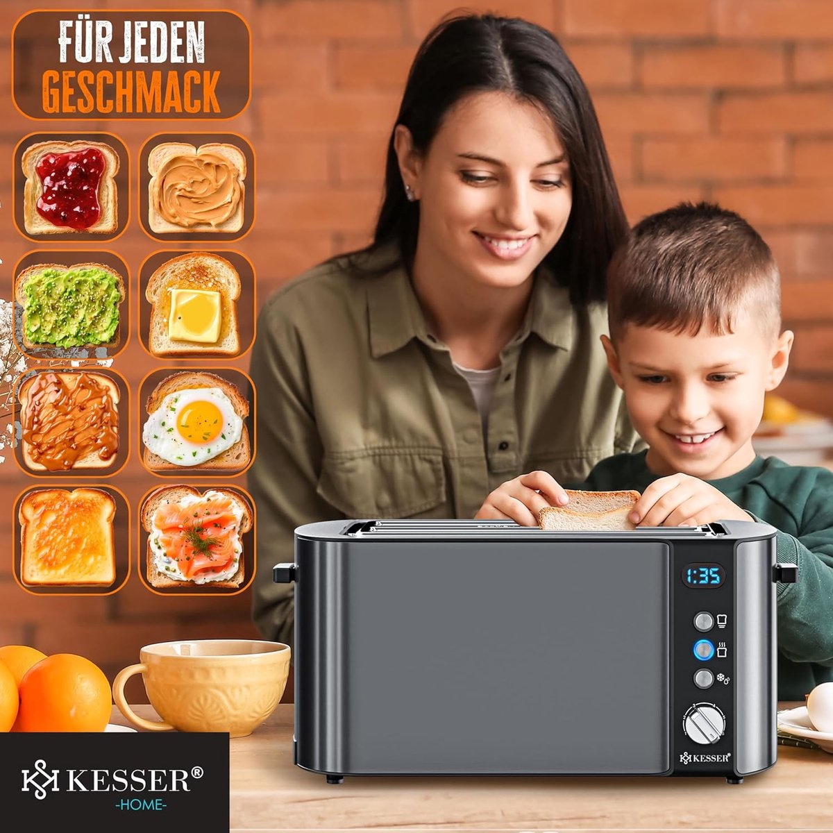 Broodrooster - Toaster - 4 sleuven - 1250W - Antraciet