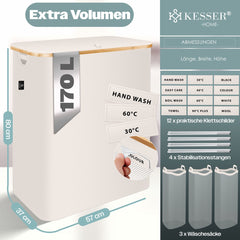 KESSER® Wasmand met Deksel - 3 Waszakken - 170 Liter - Beige