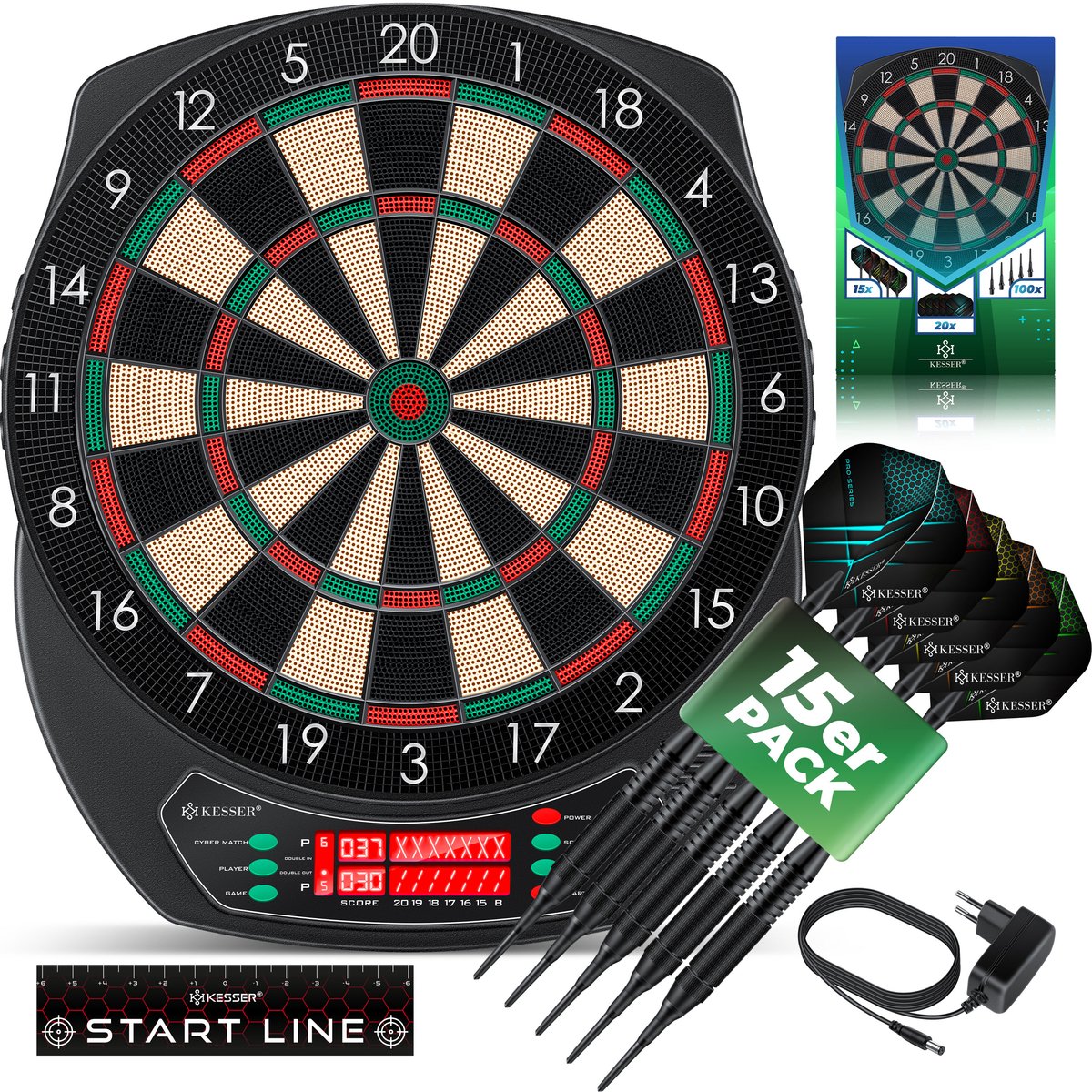 Elektrisch Dartbord - Met 15 darts - Klassiek met LCD - KESSER®