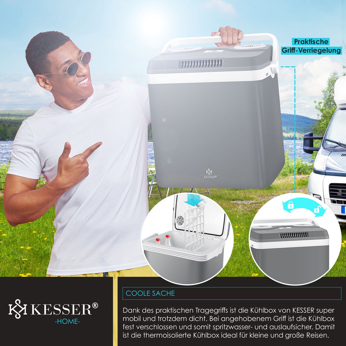 Koelbox Elektrisch – 12V en 230 volt - Coolbox - Frigobox - 32L – Grijs •