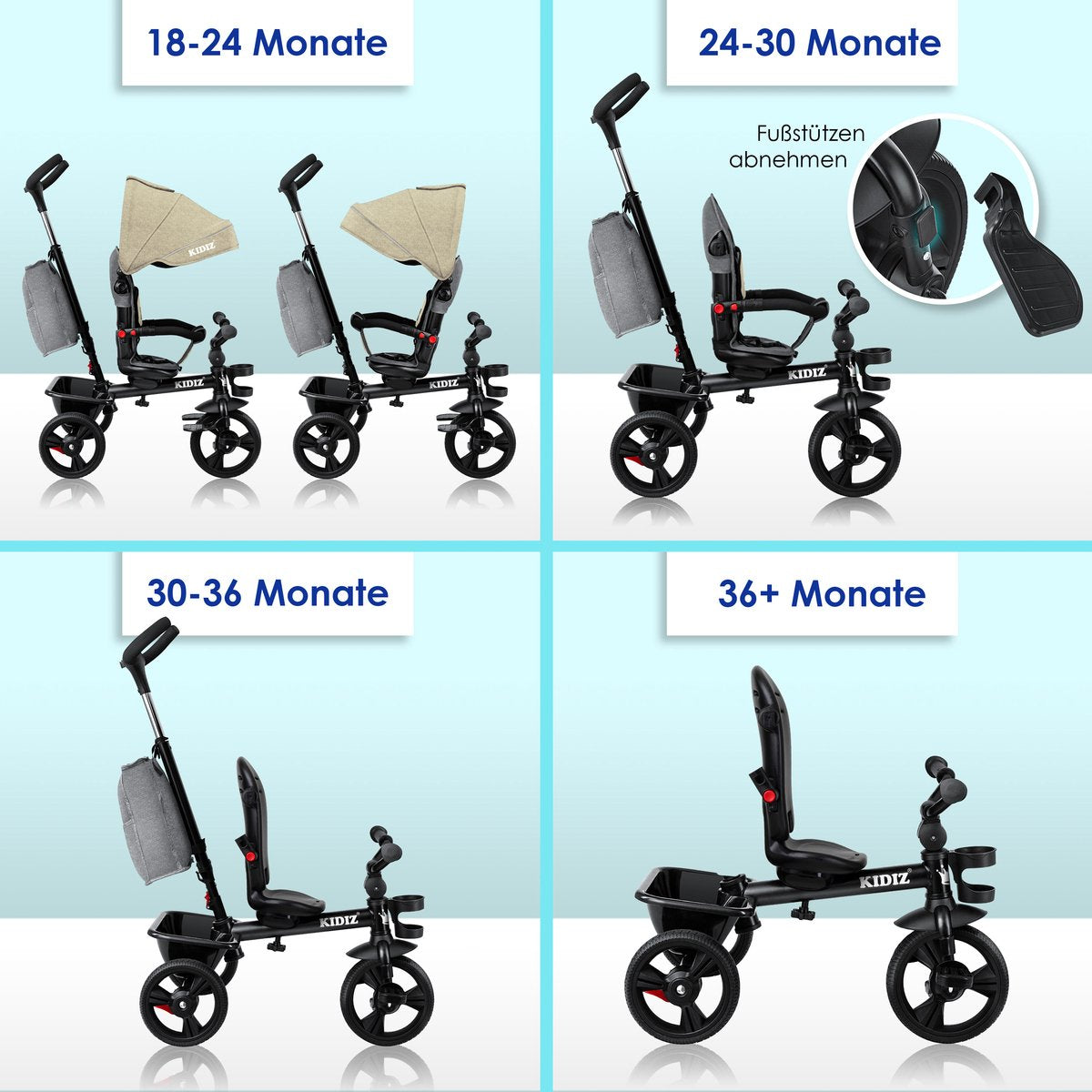 KIDIZ® 5in1 Kinderfiets - Loopfiets - Driewieler - Beige