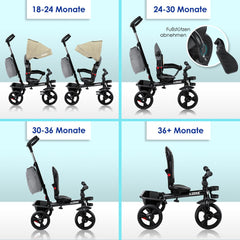 KIDIZ® 5in1 Kinderfiets - Loopfiets - Driewieler - Beige