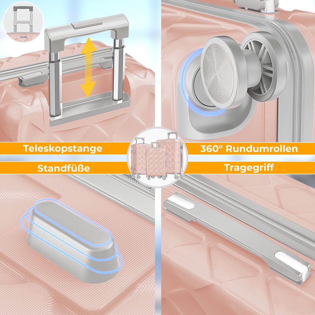 KESSER® Kofferset 3-delig | Reiskoffer met Wielen inclusief Paspoorthouder & kofferweegschaal & bagagelabel | Trolley Reiskofferset met groote Koffers & Handbagage / Ruimbagage - Nude Grey