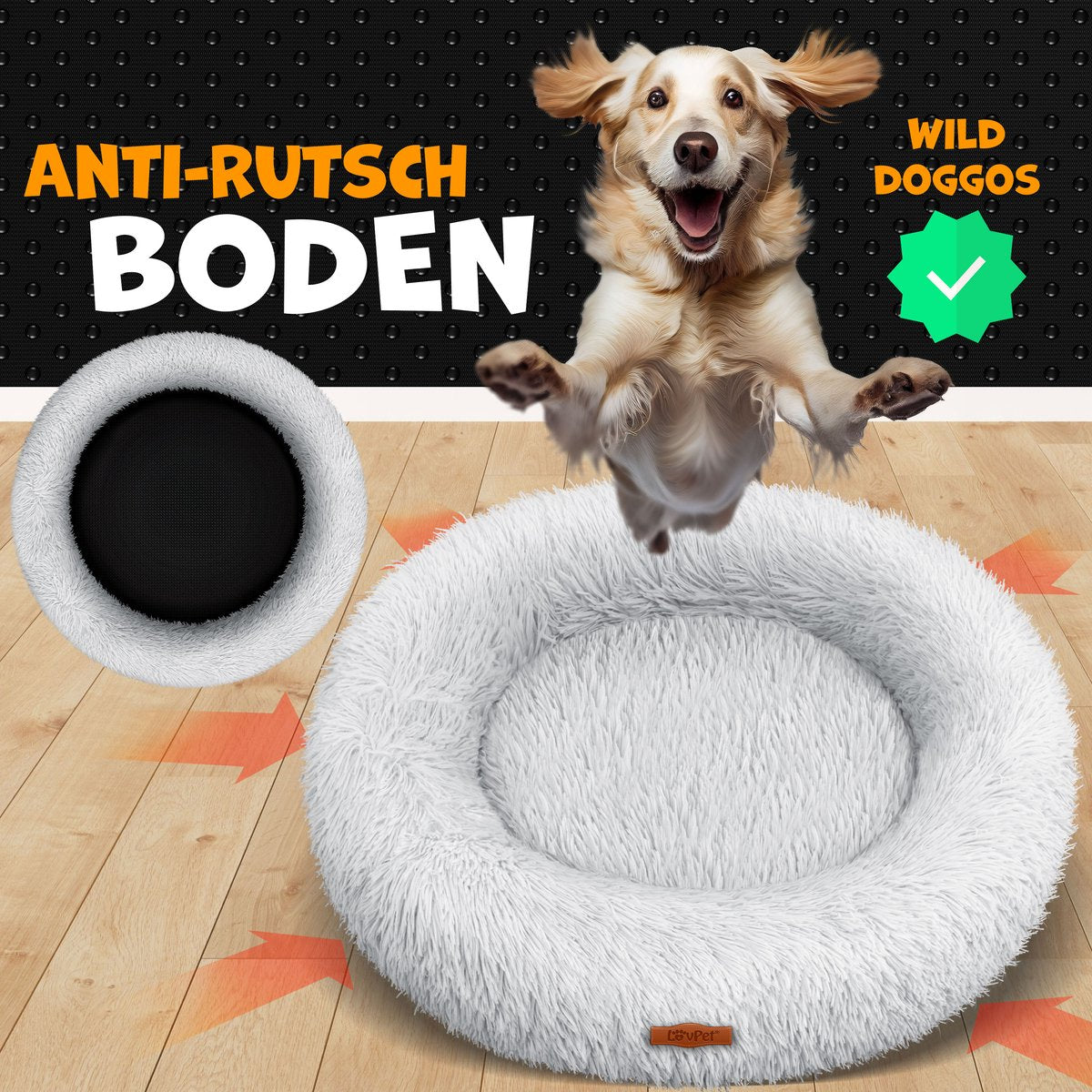 LOVPET® Hondenbed / Hondenmand / Hondenkussen Kattenbed Bagel, Afwasbaar, Incl. Kom + 3x Kauwbotjes, Hondenbank Pluche Kussen Rond Pluche Voor Kleine, Middelgrote & Grote Honden, Katten - 3XL (100 x 100 cm), Lichtgrijs