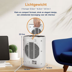 Aigostar David Elektrische Kachel - Verstelbare Thermostaat - Dubbele knop - 90°Bereik - Tot 20㎡ - Wit - 30L6A •