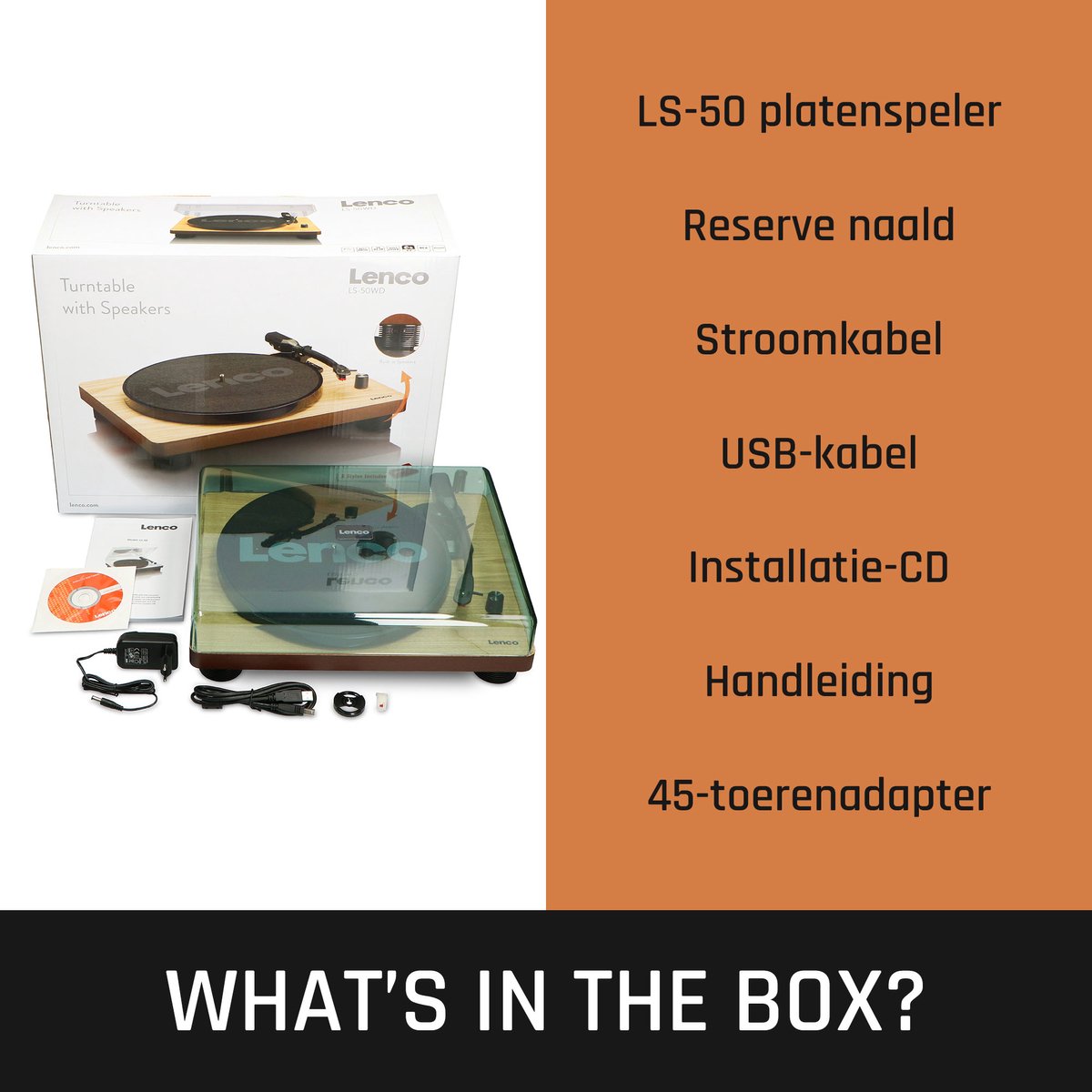 Lenco Platenspeler - Ingebouwde Speakers - Auto-stop - USB encoding - LS-50WD - Hout •