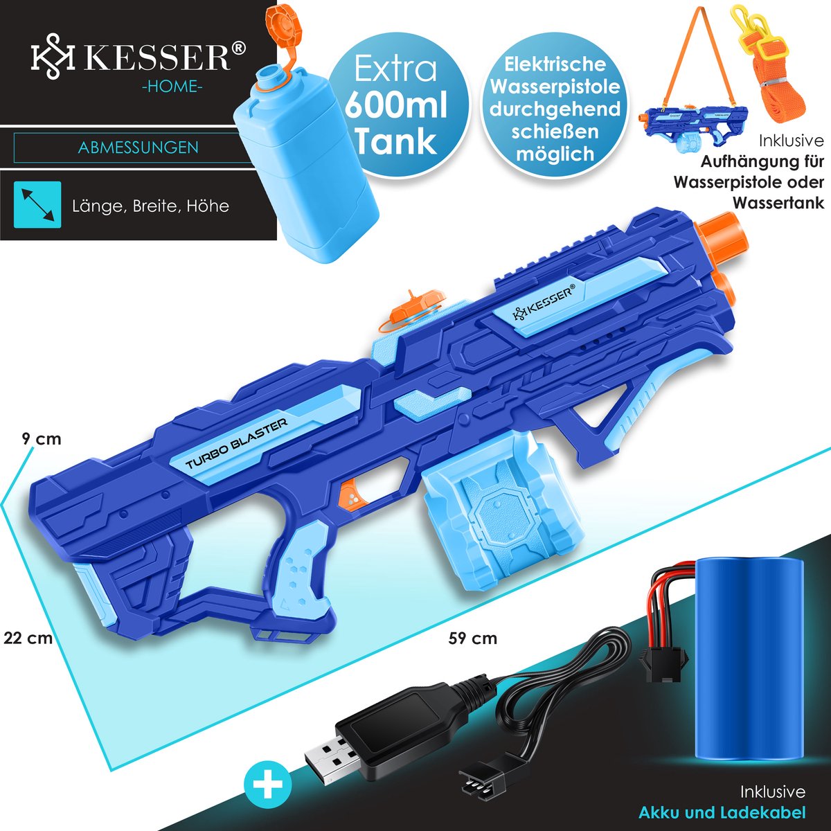 KESSER® Elektrisch Waterpistool - Zeer Krachtig - Blauw •