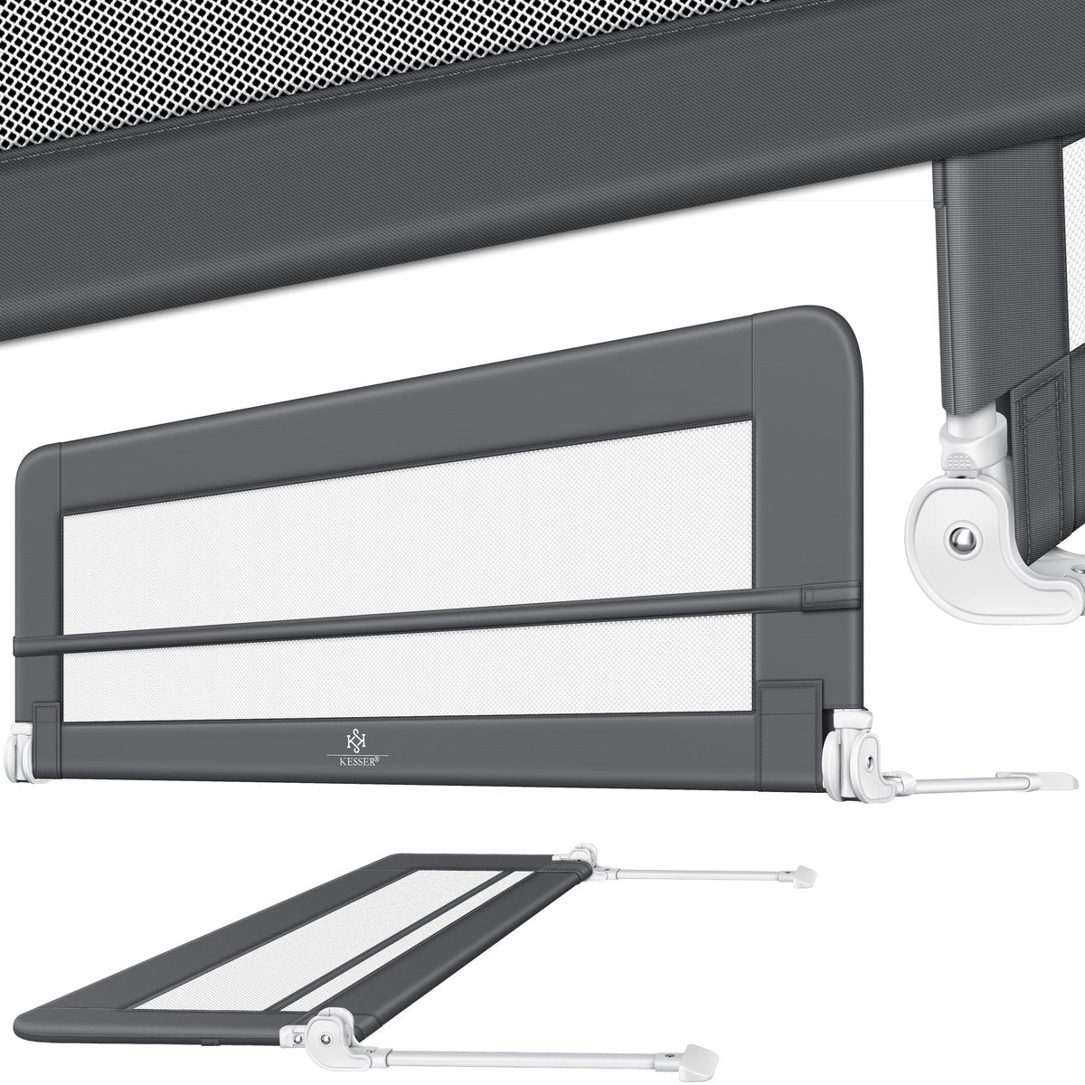 KESSER® bedhekje - Kinderbedhek - Bedhek - Babybedhek Valbeveiligingsbed voor Bed & boxspring - 120 cm, Donkergrijs