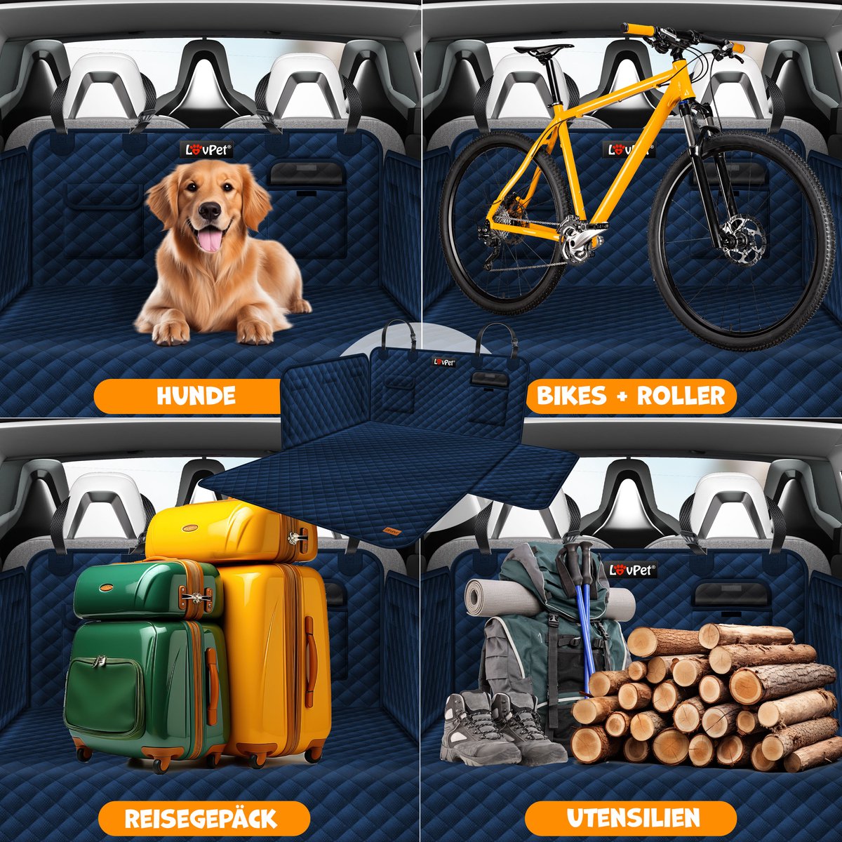 LOVPET® Hondendeken Auto Kofferbak Beschermhoes - Hondenkleed inclusief speelgoed - Waterafstotende en krasbestendige Honden deken - Marineblauw