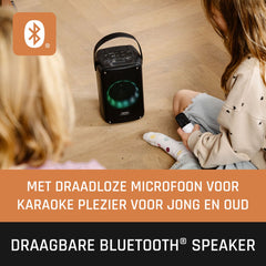 Lenco BTC-060BK - Draadloze Bluetooth Speaker 20W - Karaokeset met Microfoon en LED-verlichting - Zwart •