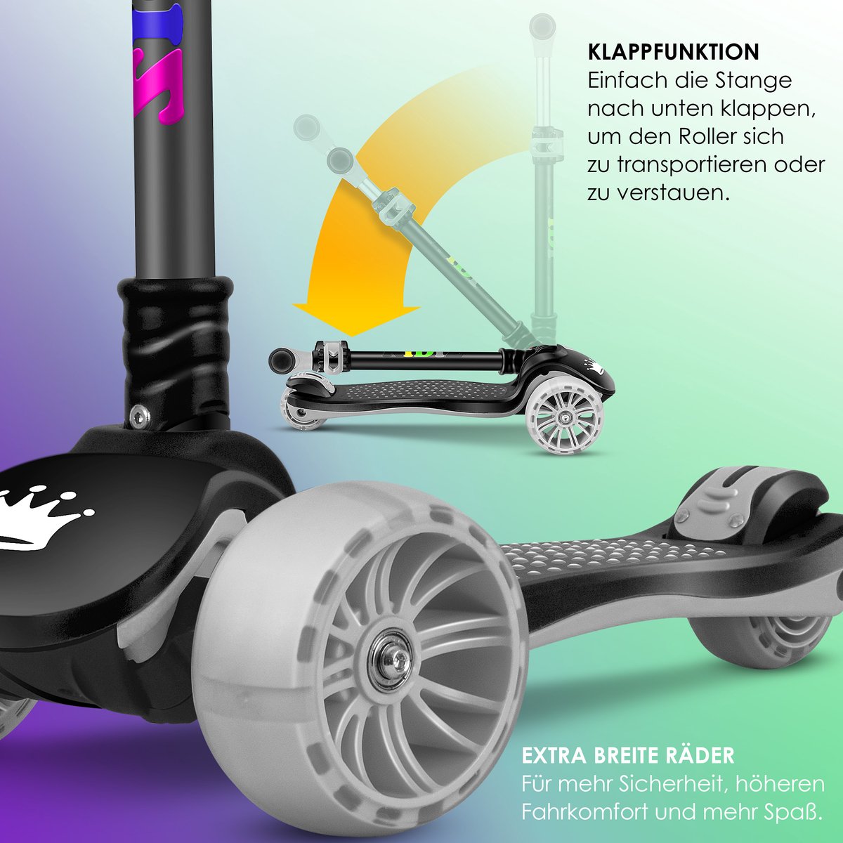 KIDIZ® Kinderstep - Opvouwbaar - Verstelbaar - City Scooter - Zwart