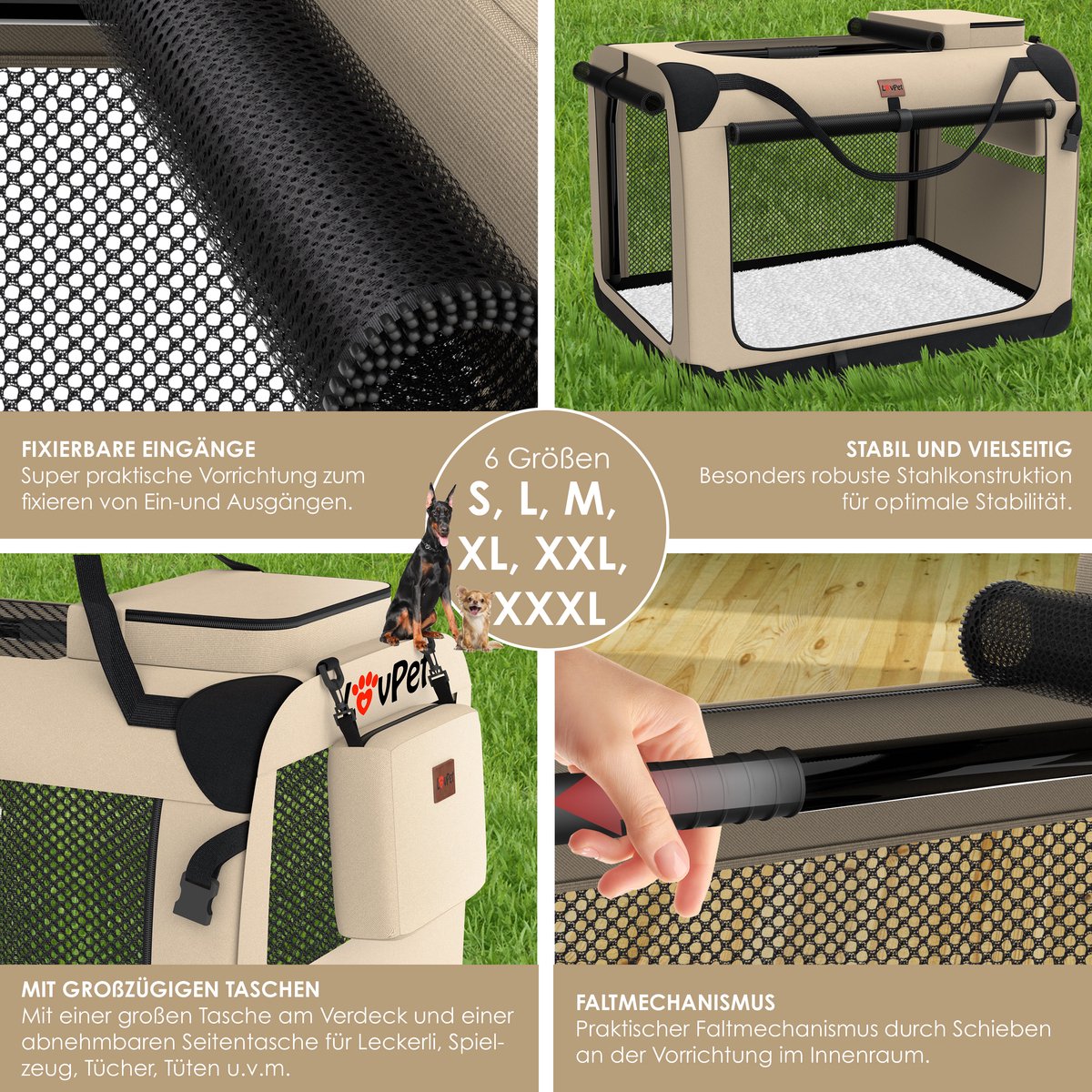 LOVPET® Hondenbench - Hondenbox - Transportbox - 81x58x58cm - Beige
