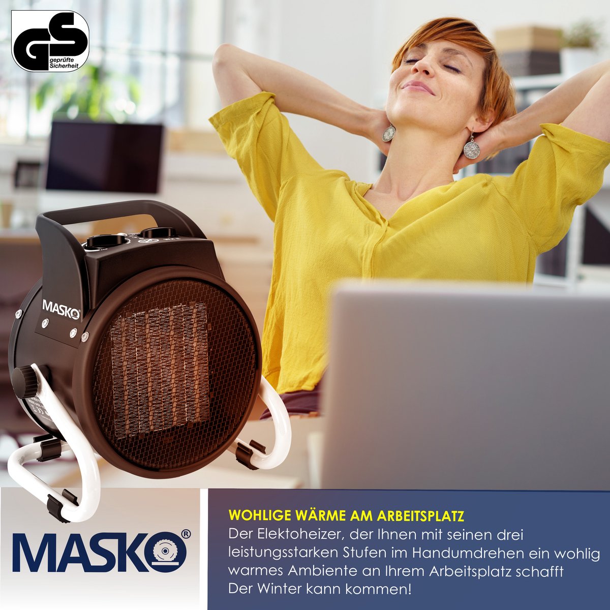 MASKO® Ventilatorkachel 3kW - Elektrische Kachel voor Binnen- en Buiten Bouwkachel Keramische Werkplaatskachel Electrische Verwarming 3000 Watt - Wit