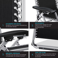 Tuinstoel - Ligstoel - Verstelbaar - Opvouwbaar - Grijs - KESSER®