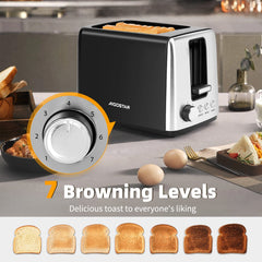 Aigostar 30A49 Delish - Broodrooster - Toaster - 2 Extra Brede Sleuven - 7 Warmteniveaus - Met Externe Grill - Reheat en Ontdooi-functie - 750W - Zwart