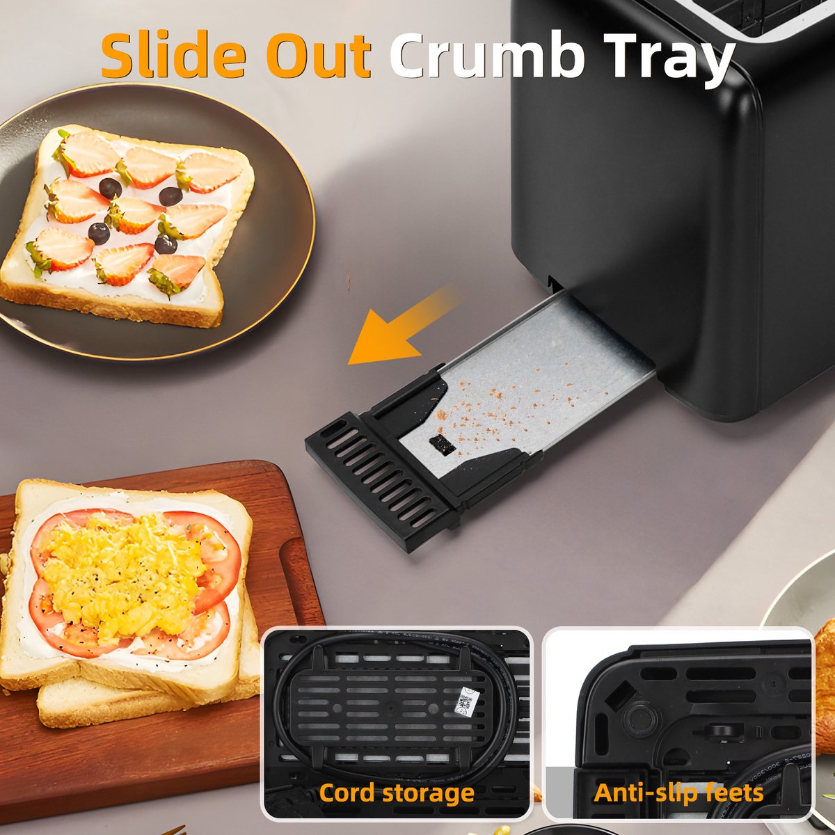 Aigostar 30A49 Delish - Broodrooster - Toaster - 2 Extra Brede Sleuven - 7 Warmteniveaus - Met Externe Grill - Reheat en Ontdooi-functie - 750W - Zwart