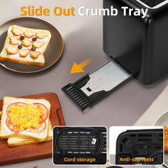 Aigostar 30A49 Delish - Broodrooster - Toaster - 2 Extra Brede Sleuven - 7 Warmteniveaus - Met Externe Grill - Reheat en Ontdooi-functie - 750W - Zwart
