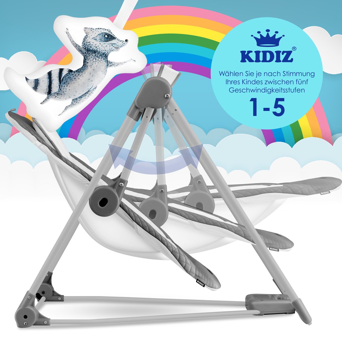 Wipstoel - Babyschommel - Baby Swing -  max 9kg - Antraciet - KIDIZ®