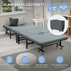 Logeerbed - Vouwbed - Inklapbaar - 80x190 cm - Grijs - ECD Germany