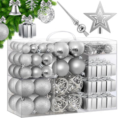 KESSER® Kerstballen plastic 102-delige Kerstversiering Set - Kerstboomversiering Kerstboom Decoratie - Zilver