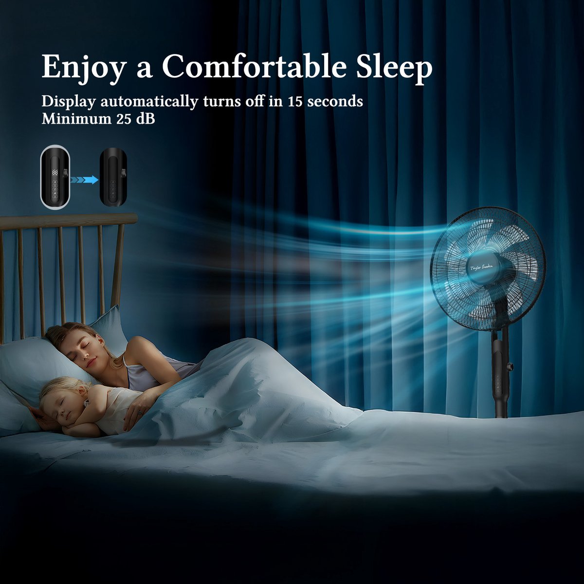 Taylow Swoden Statiefventilator - Ventilator Staand - Verstelbaar - 40W - Zwart