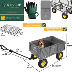 KESSER® Bolderkar - Bolderwagen tuinkar transportkar 700kg beladen tuinkar, incl. afneembaar zeil, luchtbanden gereedschapskar veelzijdig te gebruiken incl. handschoenen + dienblad