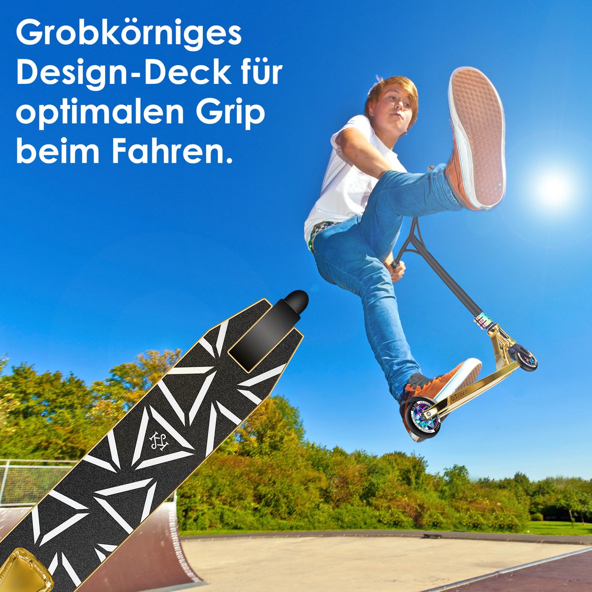 KESSER® Stuntstep GT-Limit 360° voor Volwassenen en Kinderen - Step met Standaard ABEC 9 Kogellagers, 110 mm PU Wielen Stunt Scooter - Goud