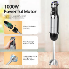 Staafmixer set - 4 in 1 - 1000W - met Hakmolen / Klopper / Garde / Beker - RVS - Aigostar •